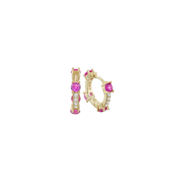 ORECCHINI MINI CERCHIO CON ZIRCONI BIANCHI E FUCSIA